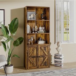 Bookshelves and Bookcases with Storage 5-Tier Floor Standing Farmhouse Bookshelf with 2 Storage Shelves and Adjustable Shelf for Home Office Living Ro