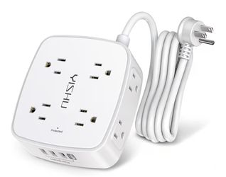 6 Ft Surge Protector Power Strip - 8 Widely Outlets with 4 USB Ports, 3 Side Outlet Extender with 6 Feet Extension Cord, Flat Plug, Wall Mount, Desk U