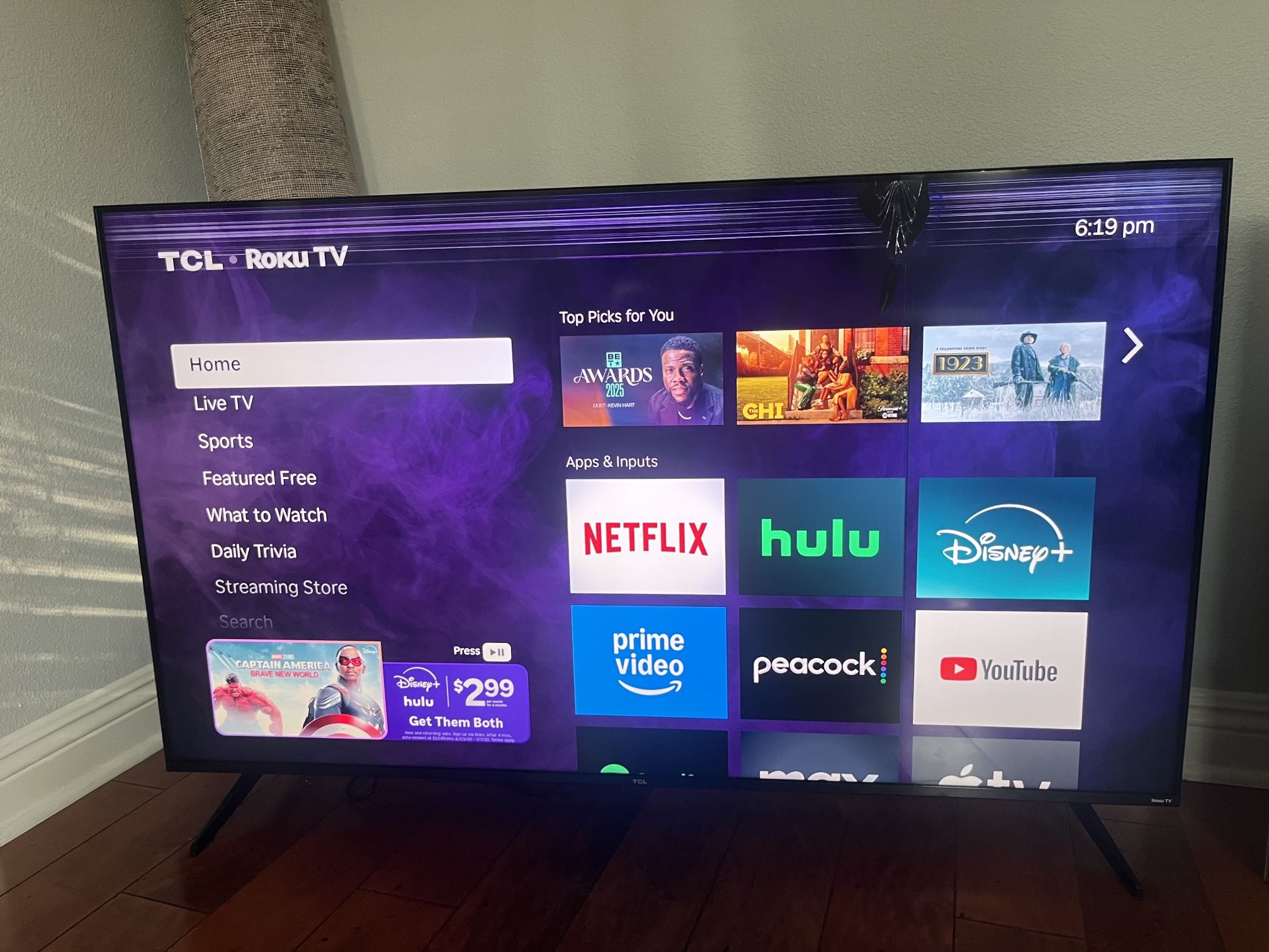 DAMAGED 55” TCL Roku TV with Remote