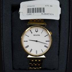 Bulova Regatta 97A153 Quartz Gold Tone White Roman Numeral Sapphire Watch