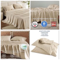 King Size Sheet Set, Cooling Sheets King, Rayon Derived from Bamboo, Deep Pocket Up to 16", Breathable & Soft Bed Sheets, Hotel Luxury Silky Bedding S