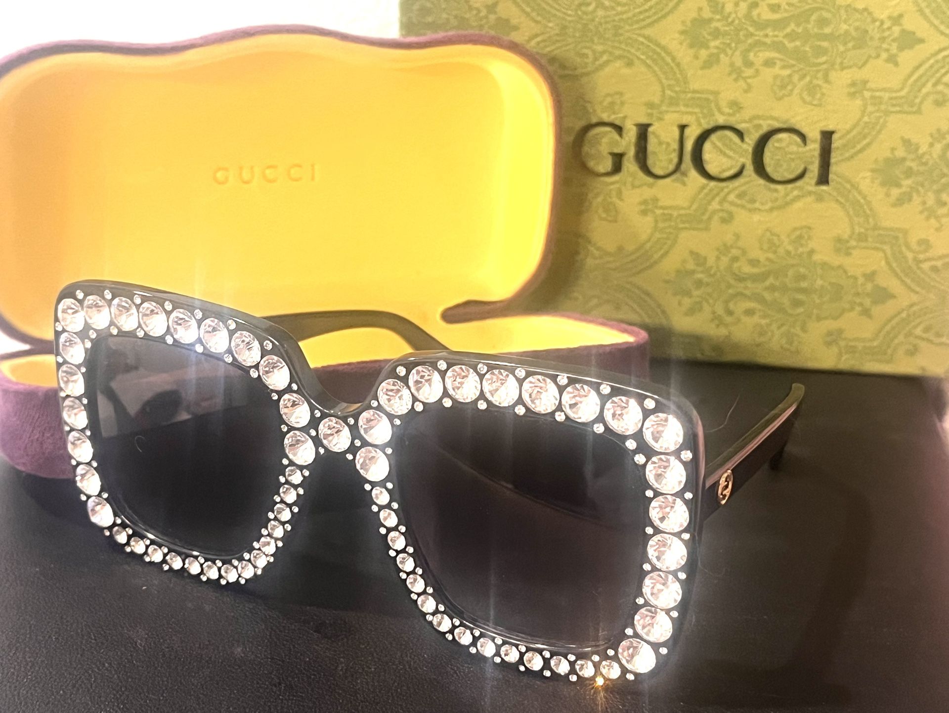 Gucci Black Rhinestone Oversized Glasses