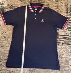 Psycho Bunny Men's S Navy Blue Cotton Polo Shirt Short Sleeve Logo Trim Golf