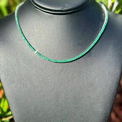 18k solid white gold 8.5CTW Natural Emerald stone tennis chain 16” necklace