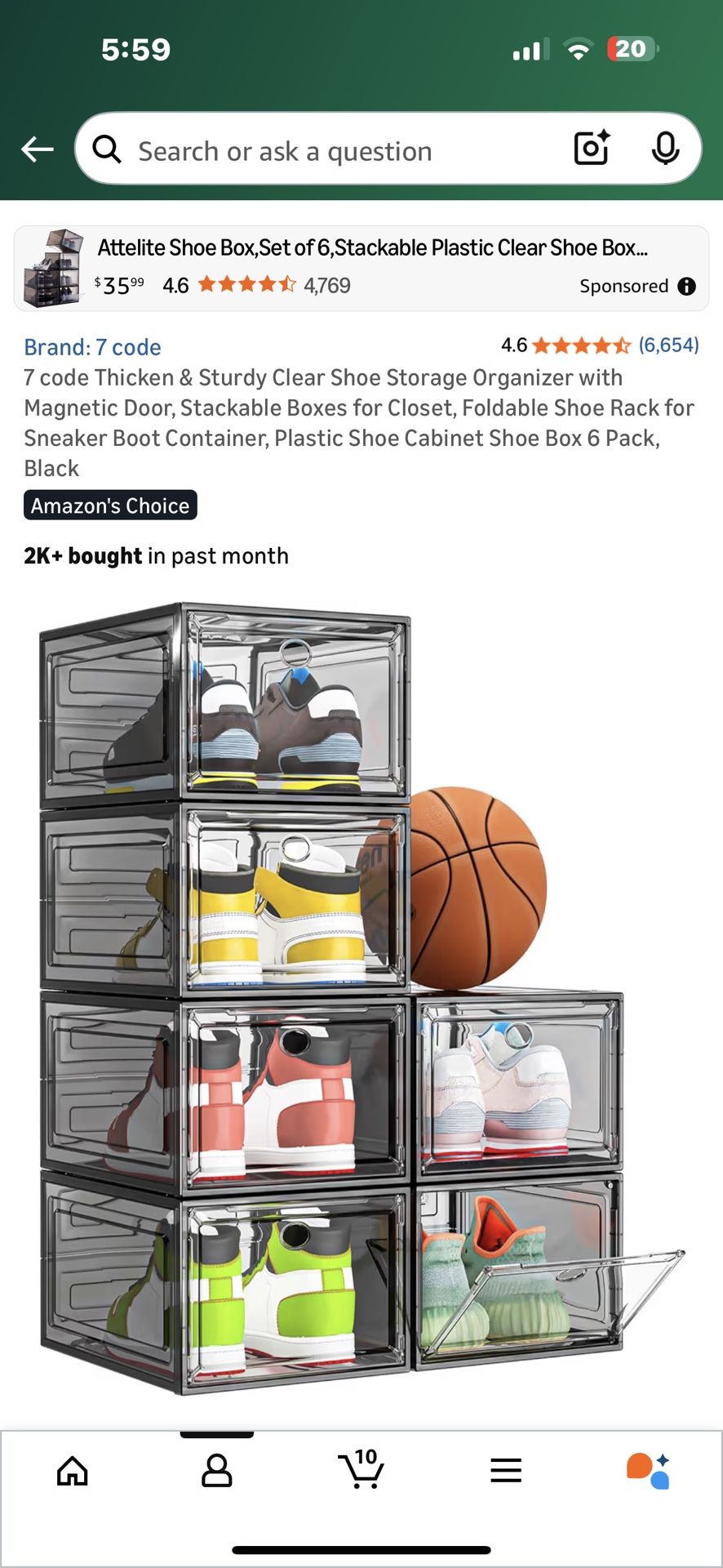 code Thicken & Sturdy Clear Shoe Storage Organizer with Magnetic Door, Stackable Boxes for Closet, Foldable Shoe Rack for Sneaker Boot Container,