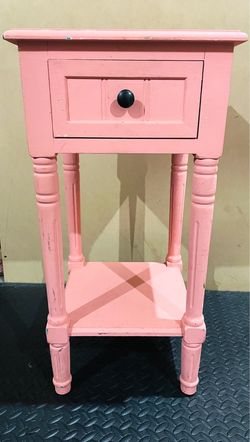 Pink Painted Wood Nightstand with Drawer