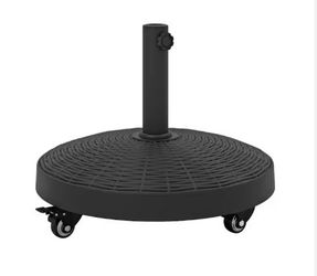 Kadehome 50 lbs. Resin Wicker Style Patio Umbrella Base with Wheels in Black