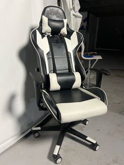 Black and White Gaming Chair with Lumbar Support