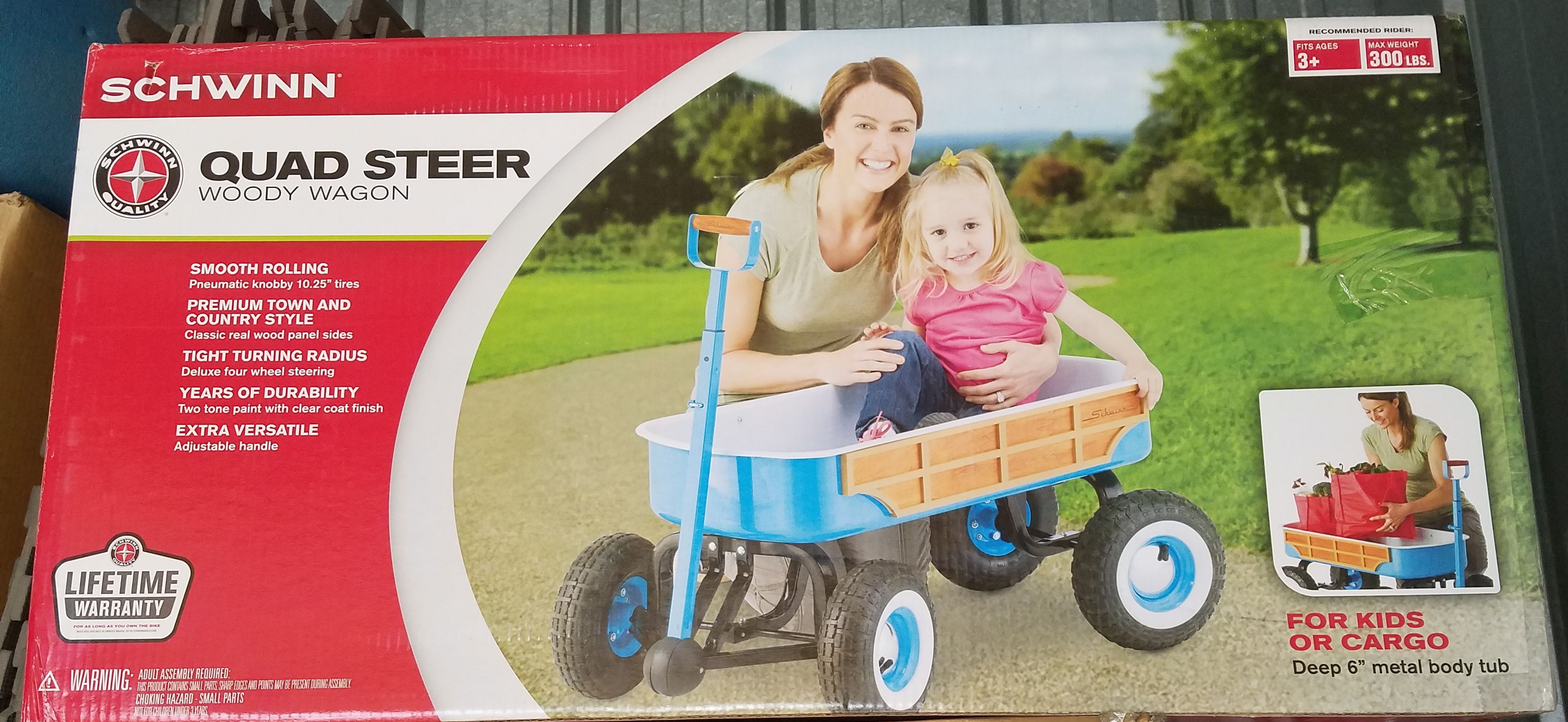 Schwinn Quad Steer Woody Wagon. light Blue.