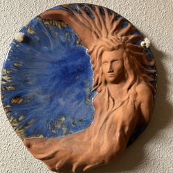 Signed Original Pottery Woman Art Piece Wall Hanging