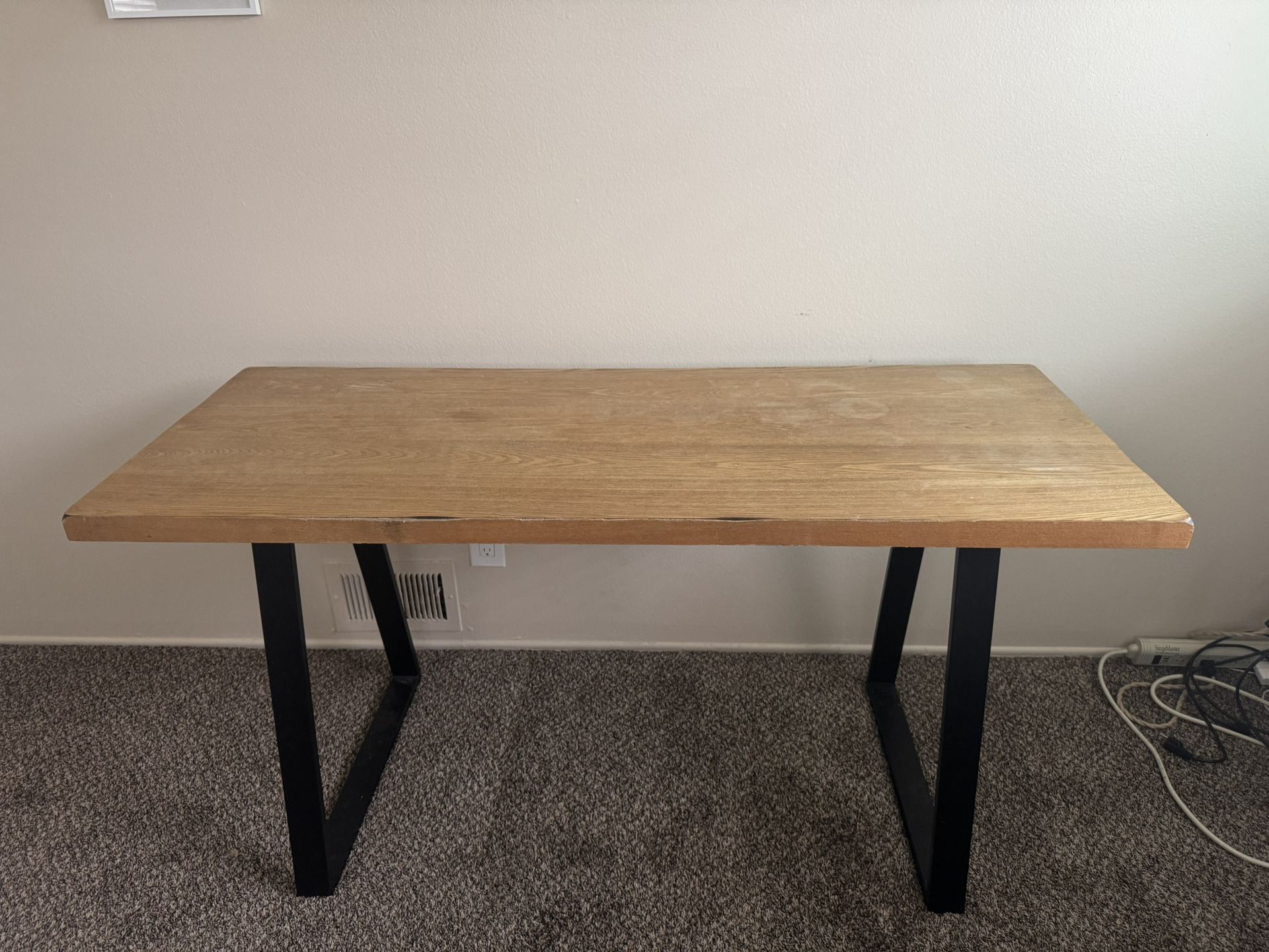 Solid Wood Desk with Modern Metal Frame