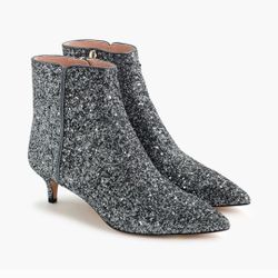 NWT $228 J Crew Glitter Fiona Kitten Heel Boots Booties Size 9.5 In Gray Silver