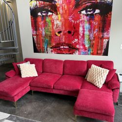 Red Suede Sectional Couch Great Condition