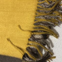 Color block brown and yellow and leopard print trim scarf