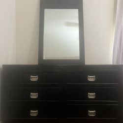 100% Dark Cappuccino Brown Wood Dresser, Chest, And Attachable Mirror