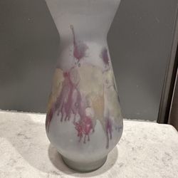 Vintage Israeli Painted Glass Vase 7 1/2" Tall