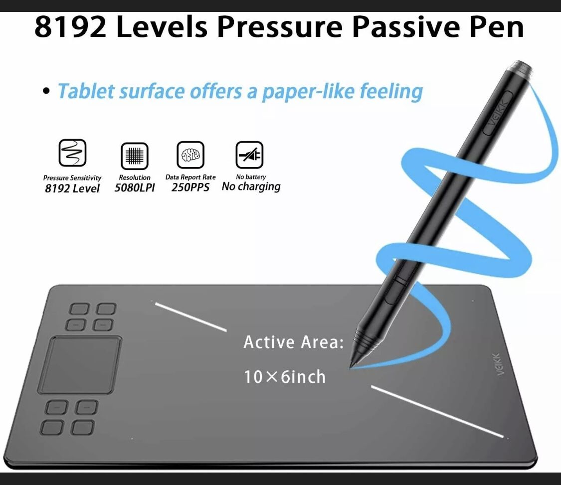 VEIKK A50 Digital Graphic Tablets, 10x6 inch Big Touch Screen
