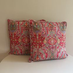 RARE Vintage Lauren Ralph Lauren Paisley Jewel Red “Beachside” King Size 24”x24” Pillow Pair