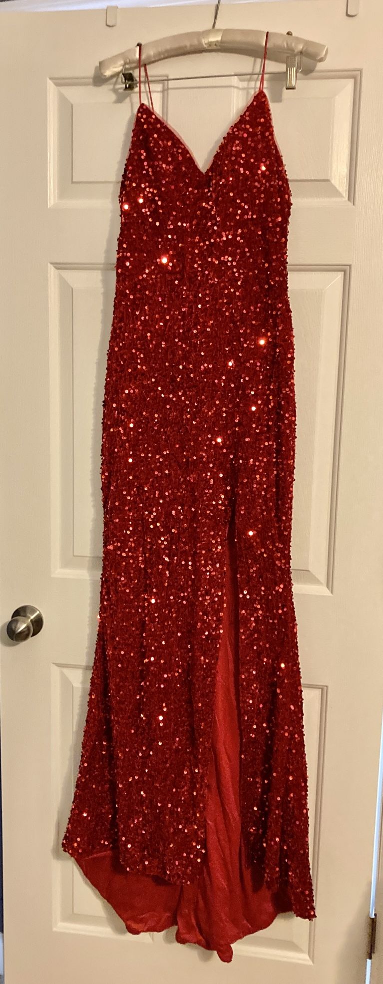 NWT size 8 Red Sequin Long Dress w/Split