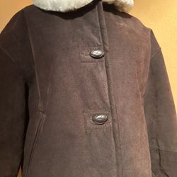 Vintage Genuine Leather Brown And Cream Coat / Jacket. Medium Size 