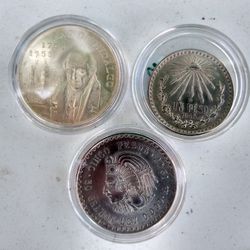 3 Antique Vintage Silver Coins Monedas Pesos Plata Mexico Money Collectible