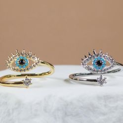Gold Plated Evil Eye Adjustable Rings