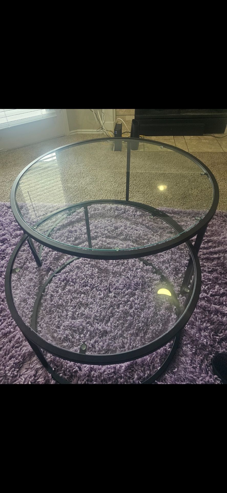 Stackable Glass Coffee Tables- Lavender area rug