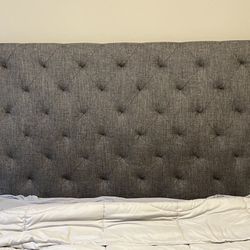 Queen- Sized Gray Tufted Headboard with Bed Frame And Box Spring 