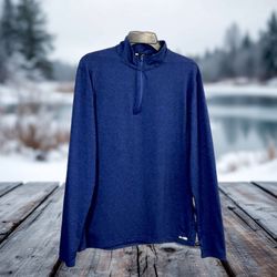 Tek Gear DryTek Blue & Black Marble Zip Neck Stretchy Active Wear Long-Sleeve Top Men Medium