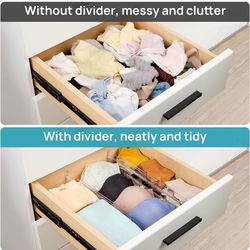 Drawer Dividers Organizers 8 Pack, Adjustable 3.2" High Expandable from 12.2-21.4" Kitchen Drawer Organizer, Clear Plastic Drawers Separators for Clot