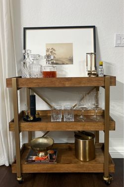 Adore Decor Riley 3-Tier Gold & Wood Bar Cart