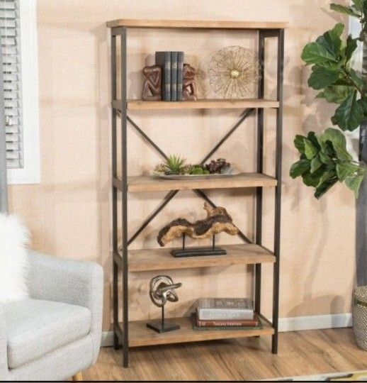 Home 5 Shelf Firwood Display
Bookcase, Antique Brown And
Brushed Black Rust