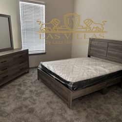 Bedroom Set , Bed , Nightstand, Dresser,Mirror And Mattress 