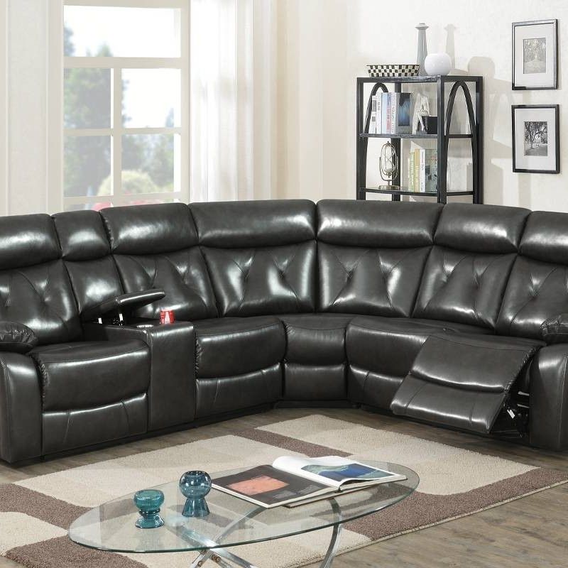 Brand New Dark Grey Leather Reclining Sectional Sofa