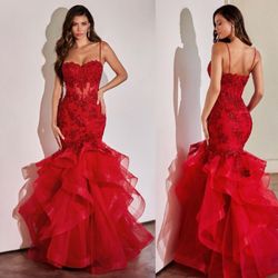 New With Tags Rose Lace Appliqué Mermaid Formal Dress & Prom Dress $325