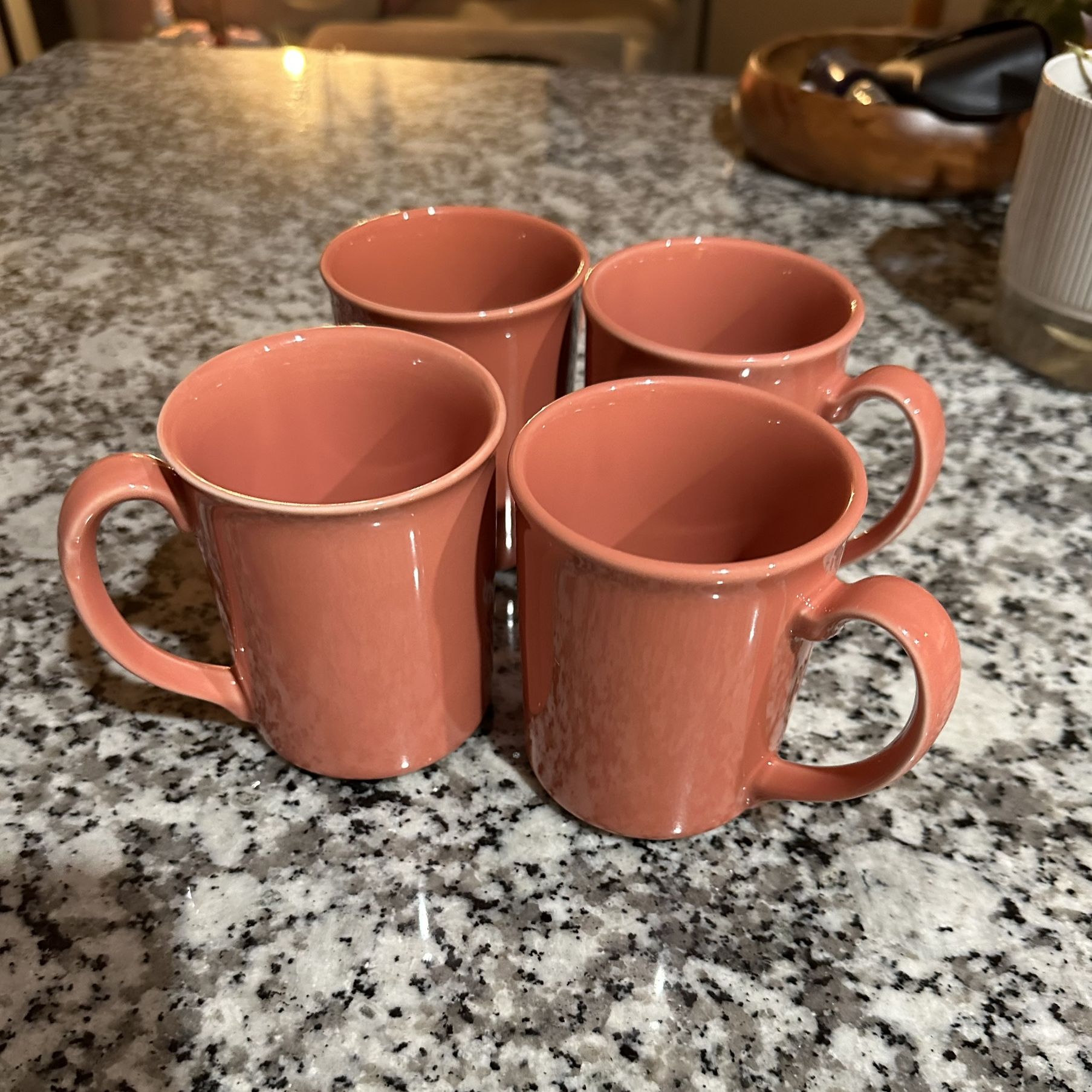Vintage salmon pink mugs, coffee mugs, Corning coffee mugs, set of 4