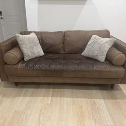Sven Brown Leather Couch By Article