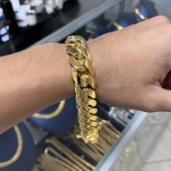 ‼️⛓️ MASSIVE 16MM MIAMI CUBAN LINK BRACELET 8.5” GOLD OVER SILVER 🏆👑