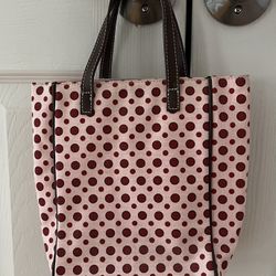 Polka Dot Bag With Leather Handles 