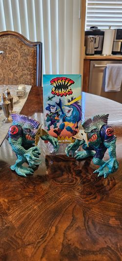 1994 Street Sharks Slash Figures & 1995 VHS Cassette 3 Piece Bundle / Mattel / Vintage / Retro / Collectible / Toy / Man Cave / Cartoon / Rare