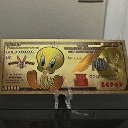 24k Gold Foil Plated Tweety Bird Looney Tunes Banknote