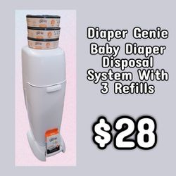 NEW Diaper Genie Baby Diaper Disposal System With 3 Refills: njft