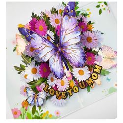 Brand new Mothers Day Card, 3D Pop Up Love You Mom Cards Butterfly Gift Greeting Card with Envelope for Mom