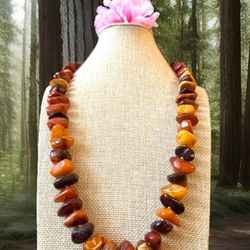 Antique Knotted & Graduated Natural Baltic Amber Necklace in Mix Color & Unique Shapes 28”in & 96grams
