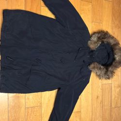 Coat With Fur Hood & Pockets M-L NEW