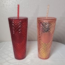 Starbucks Jeweled Red and Rose Gold Christmas Holiday Tumbler set  24oz