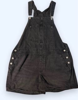 Black Washed Denim Overall Shorts