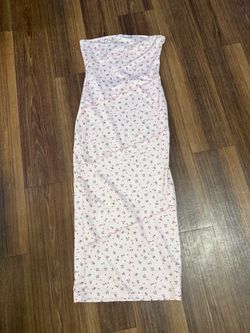 White Floral Strapless Midi Dress