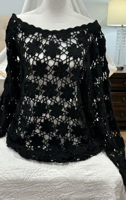 Top Long Blouse Vintage Pierre Cardin Silk Black -Large