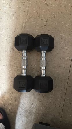 15 lb Rubber Hex Dumbbells Pair